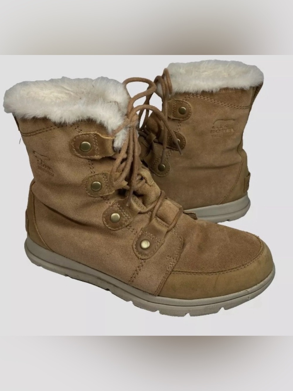 Sorel Explorer Next Joan Boots Womens 10 Waterproof Tan Suede faux fur lining